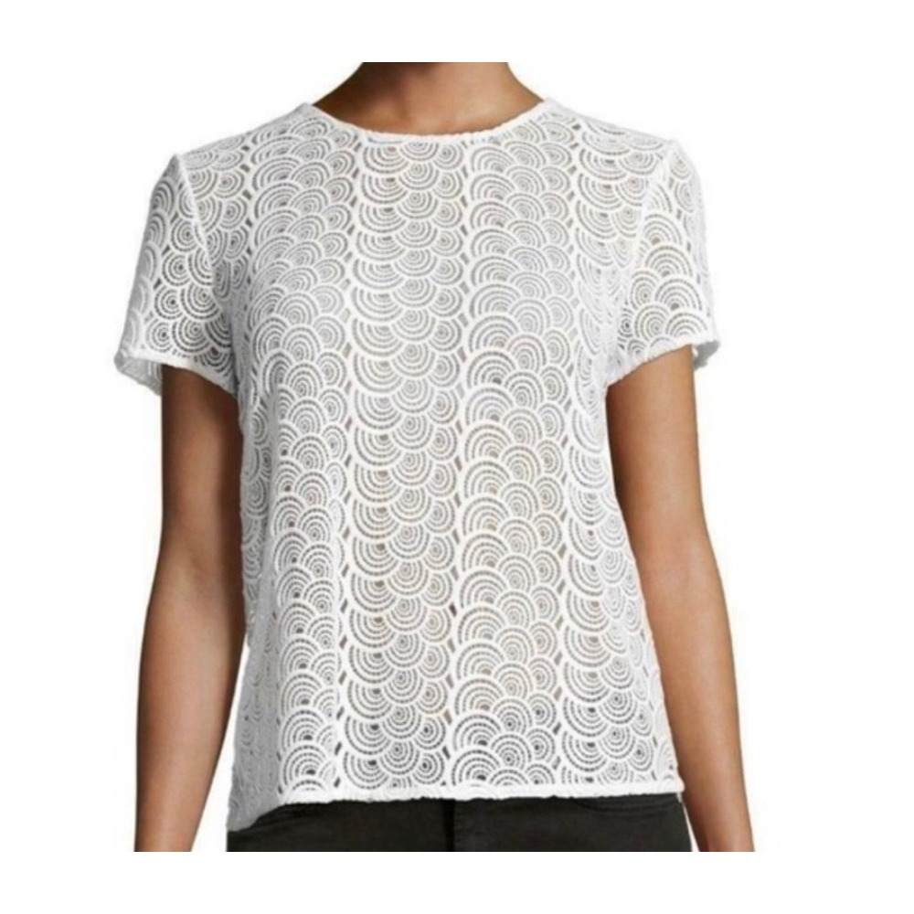 Diane von Furstenberg Melissa White Scallop Lace Short Sleeve Top S205901D14‎ 0